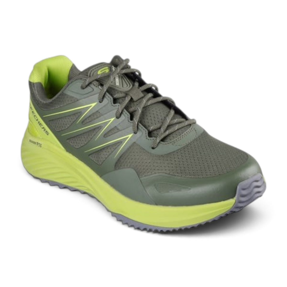 FRG BOUNDER RSE ZONER athletic sneaker in olive green with lime green accents and a cushioned midsole