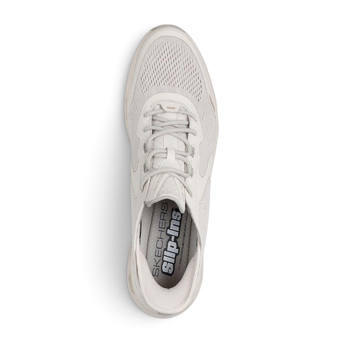FRG Skechers Glide-Step Altus natural mesh lace-up trainer with cushioned geometric midsole, top-down view