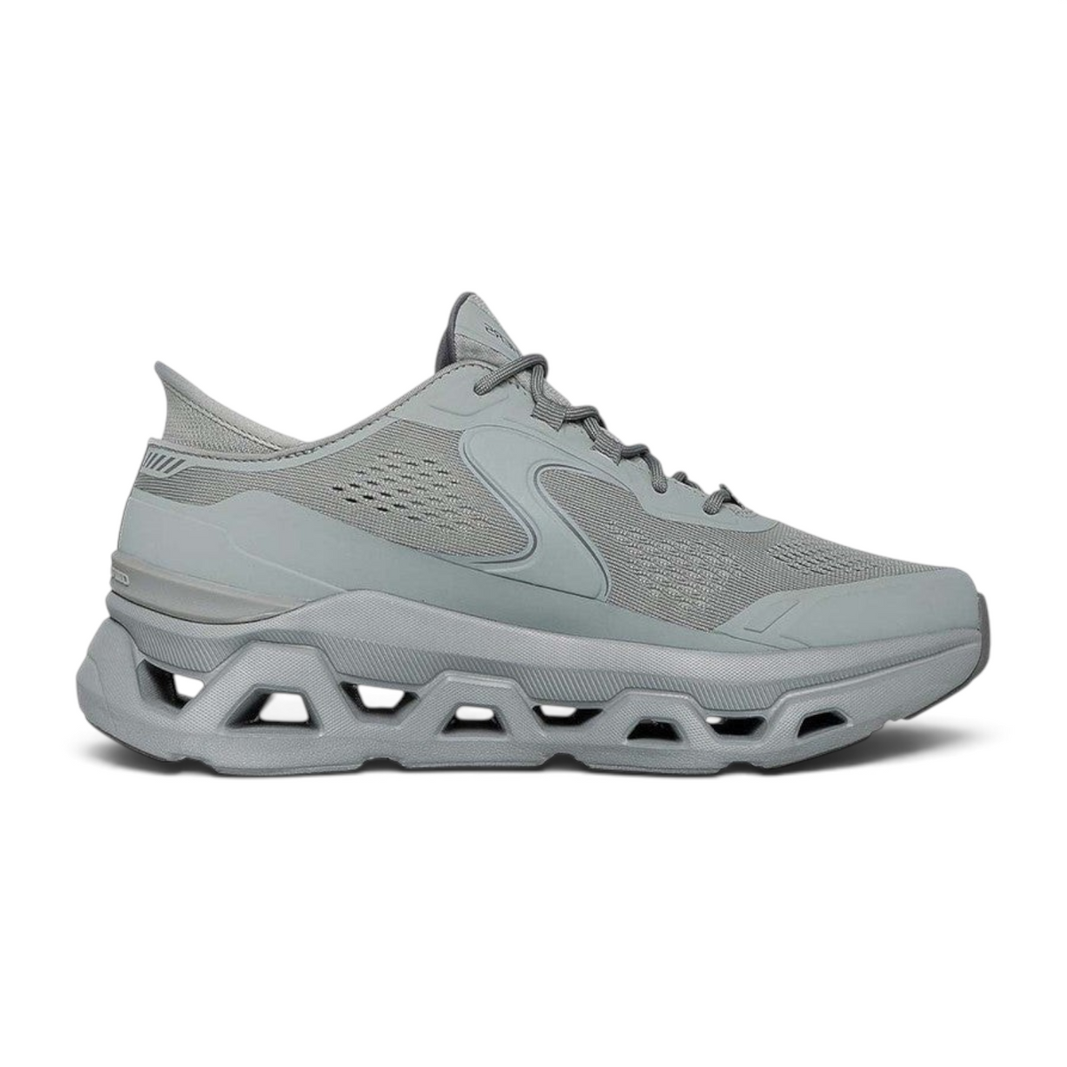 FRG Skechers Slip-ins Glide-Step Altus trainer in olive with engineered mesh upper and geometric cushioned midsole.