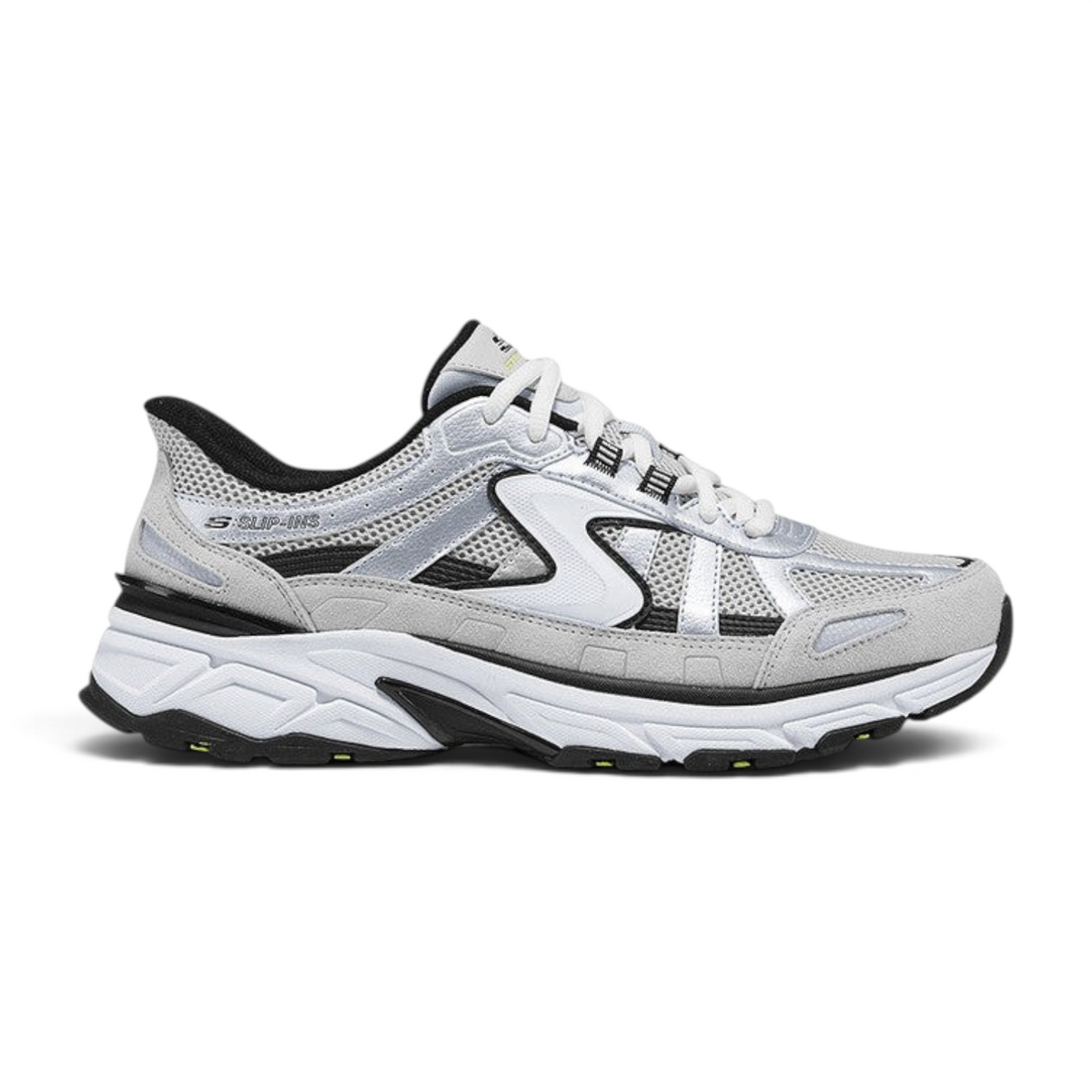 FRG Skechers Stamina Sport Stoaver sneaker in silver gray with mesh and synthetic upper and cushioned insole.
