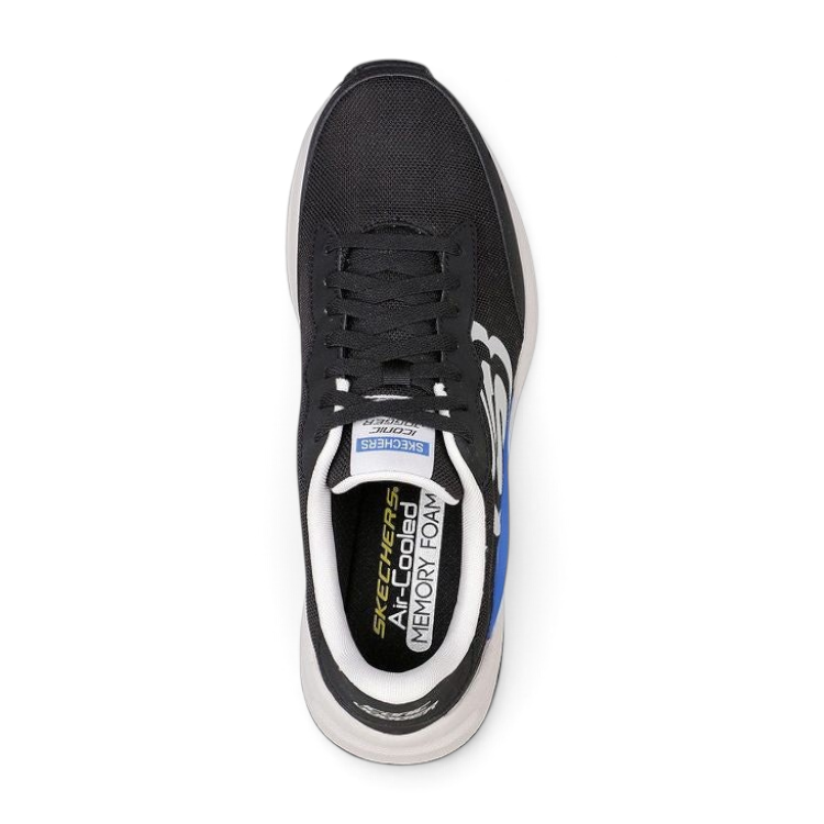 FRG GLOBAL JOGGER black athletic sneaker with white sole and air-cooled memory foam insole, top-down view