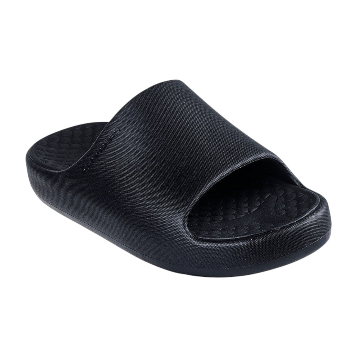 FRG Skechers Foamies Precision Elite black vegan slide with sculpted upper and cushioned footbed