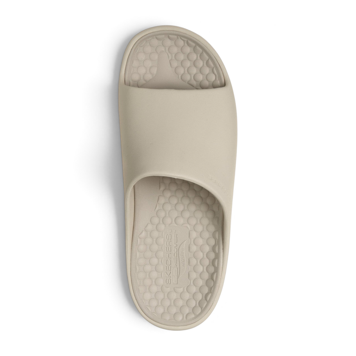 FRG Skechers Foamies Precision Elite natural beige vegan slide with a single-band upper and contoured footbed
