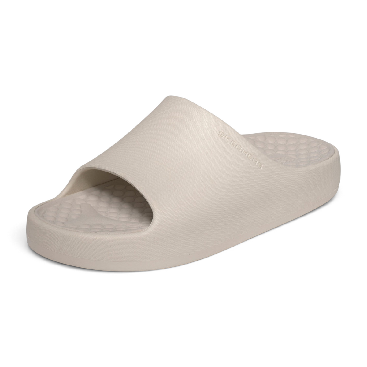 FRG Skechers Foamies Precision Elite natural beige vegan slide with a single-band upper and contoured footbed