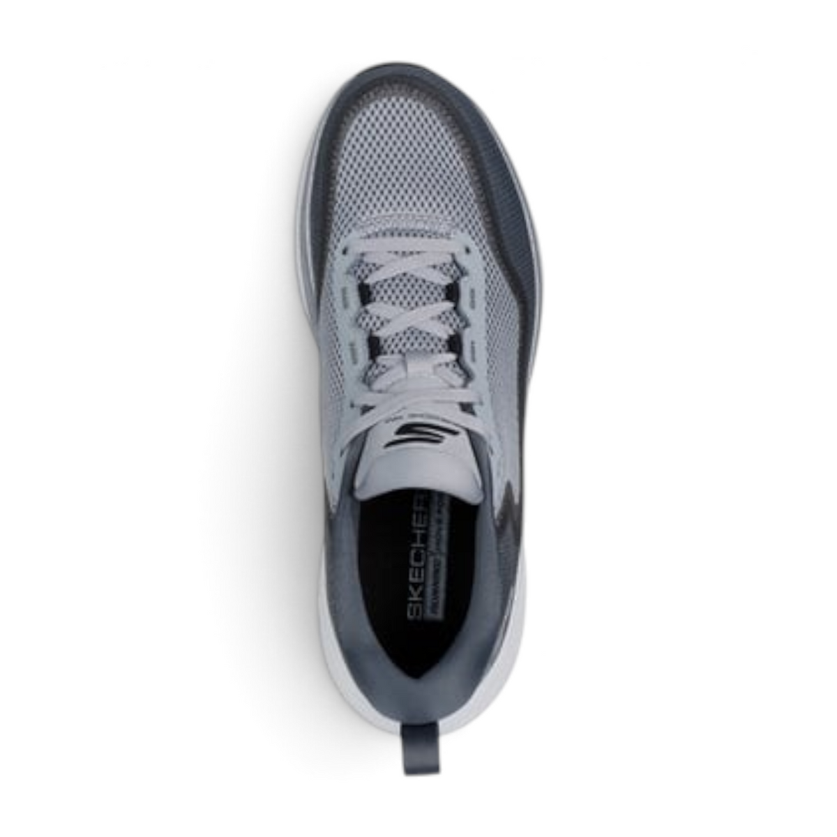 FRG GO RUN SUPERSONIC MAX grey mesh running shoe with white cushioned sole, top-down view