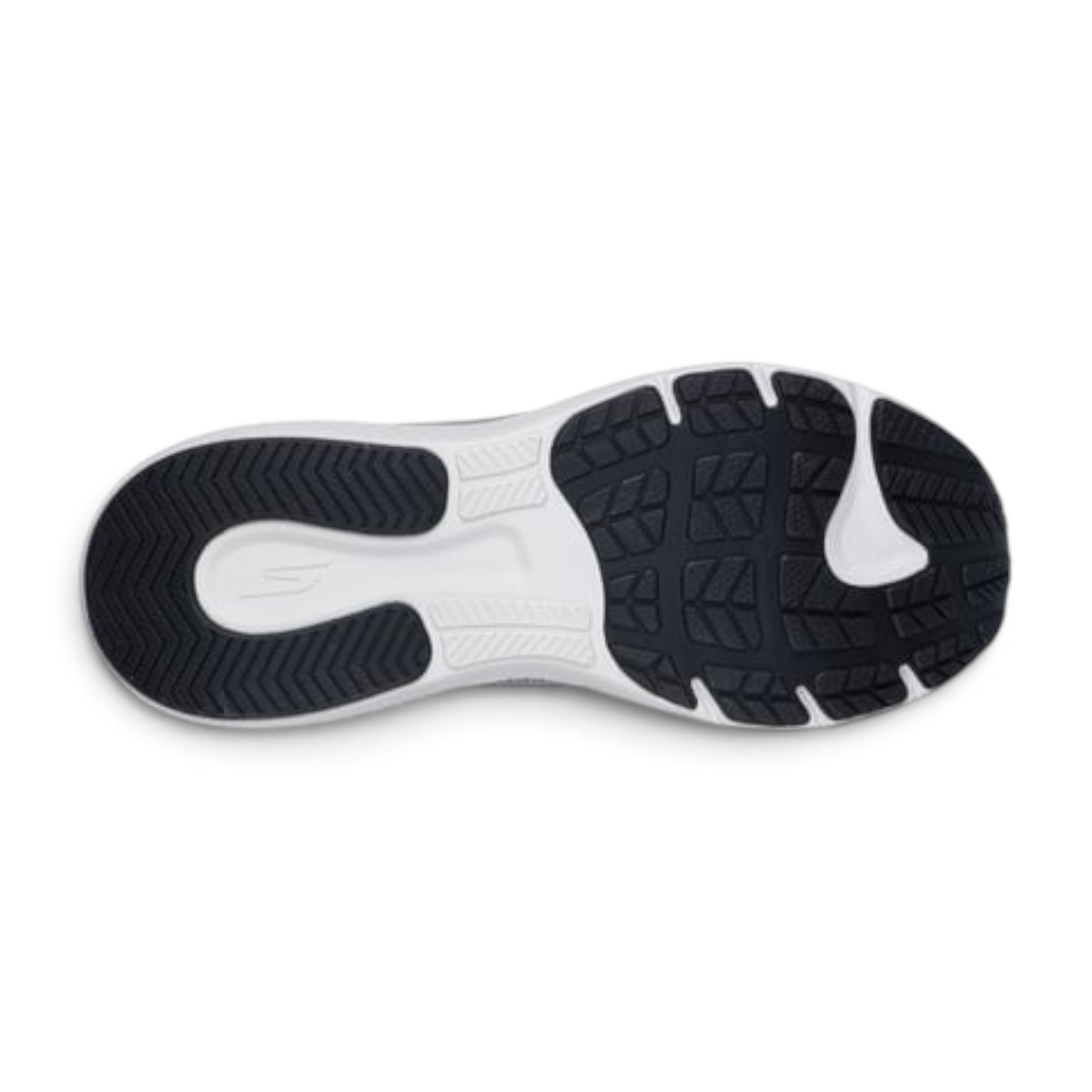 FRG GO RUN SUPERSONIC MAX running shoe bottom view featuring a durable black and white rubber traction outsole