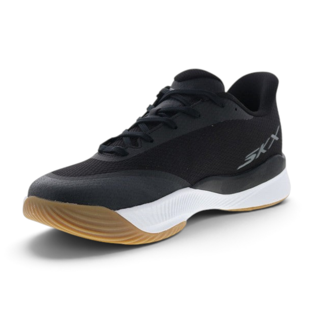 FRG Skechers State Champ black and white tennis shoe with a gum rubber sole and lightweight mesh upper