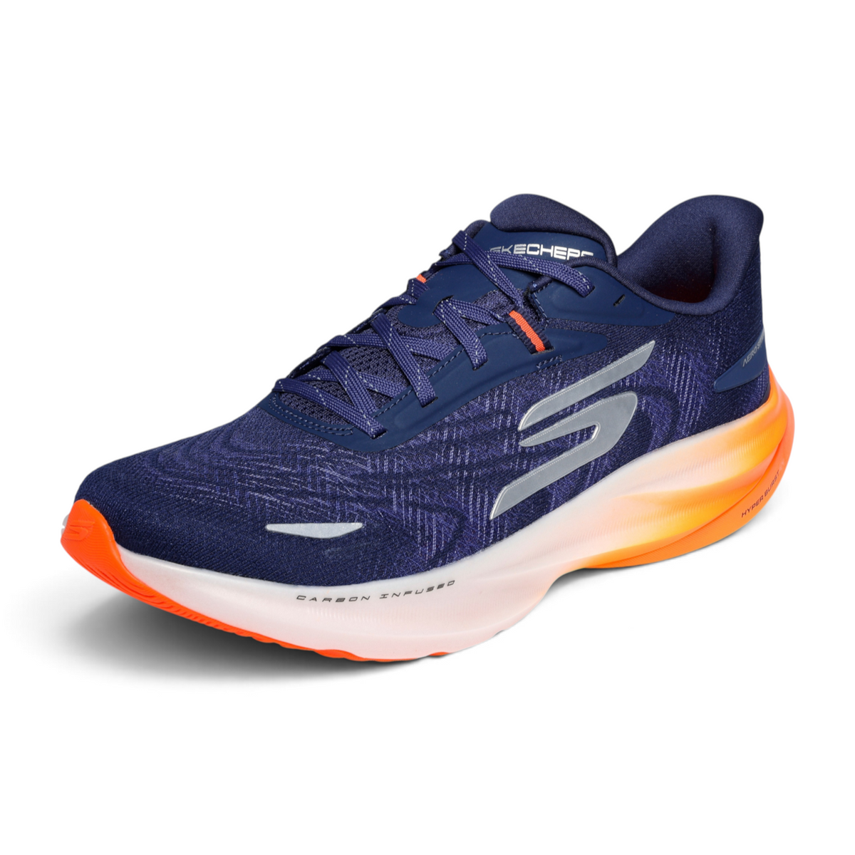 FRG Skechers Aero Spark running shoe in navy blue mesh with orange gradient Hyper Burst Ice cushioning sole