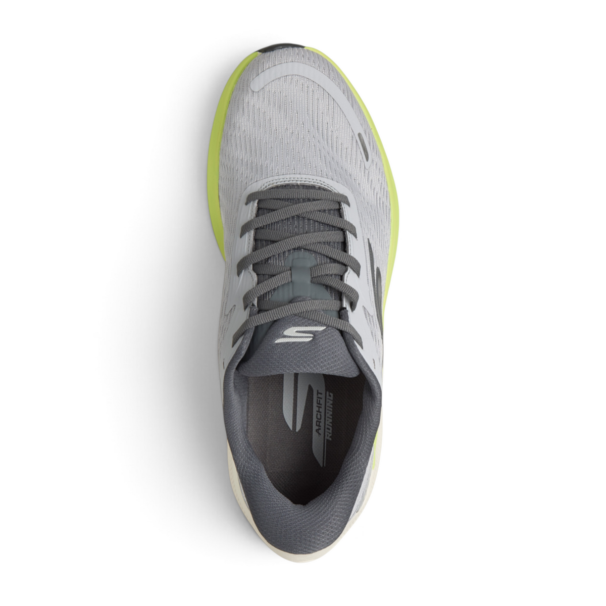 FRG Skechers Go Run Pure 5 performance running shoe in grey mesh with lime green midsole and Arch Fit insole