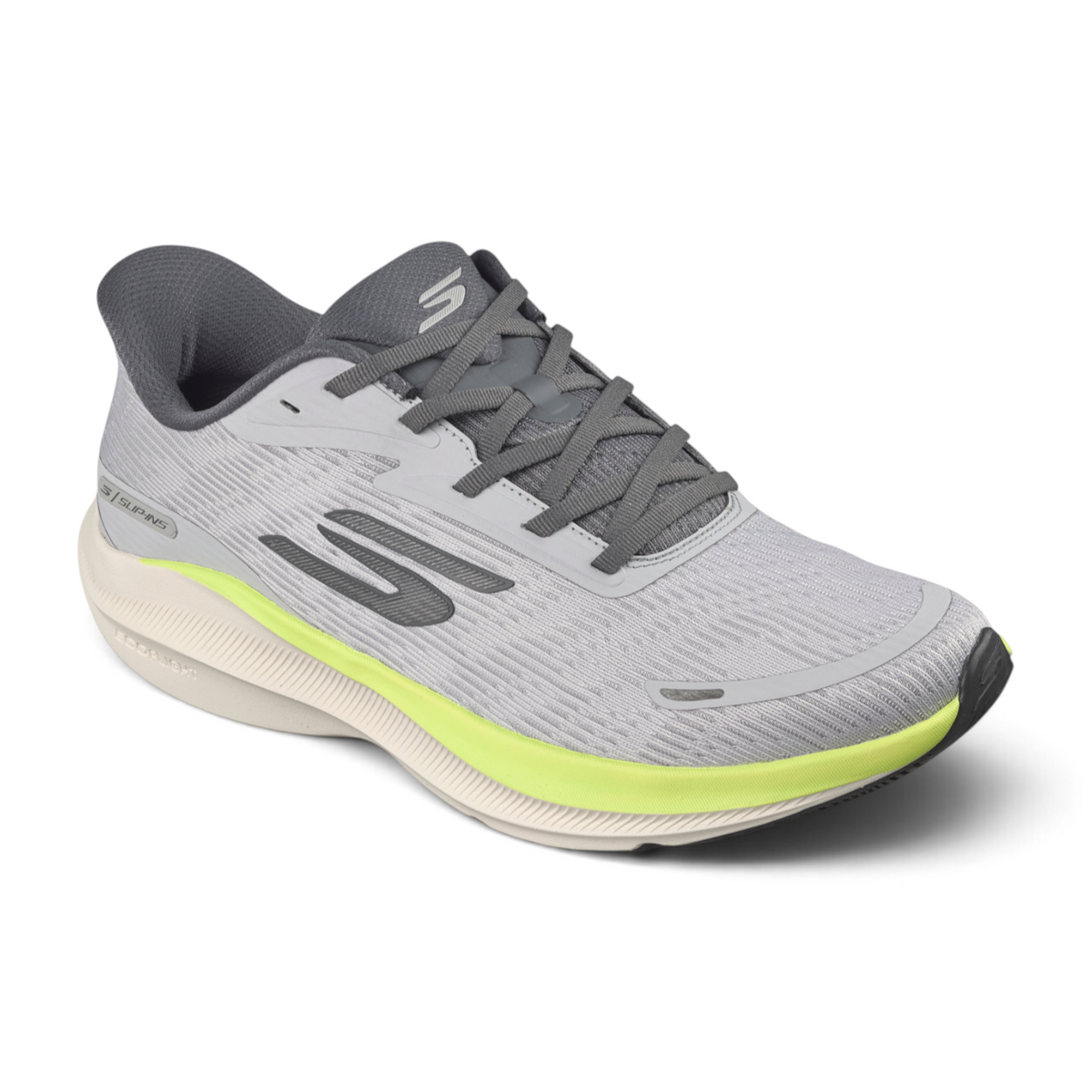 FRG Skechers GO RUN PURE 5 grey and neon yellow performance running shoe with breathable mesh and cushioned sole