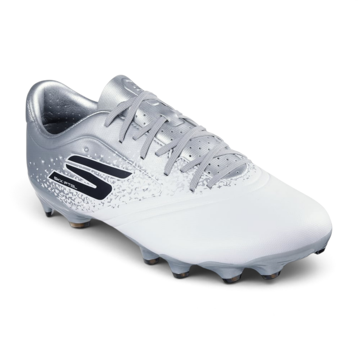 FRG Skechers Razor 1.5 Academy firm ground football boot in white and silver with black logo detailing