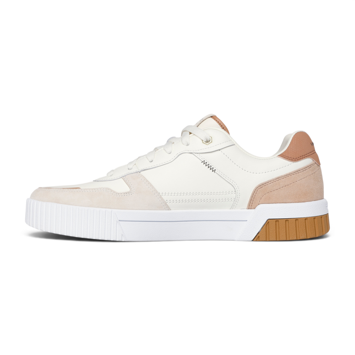 FRG Skechers Jade - Kovos low-top court sneakers in white leather and beige suede with memory foam insoles