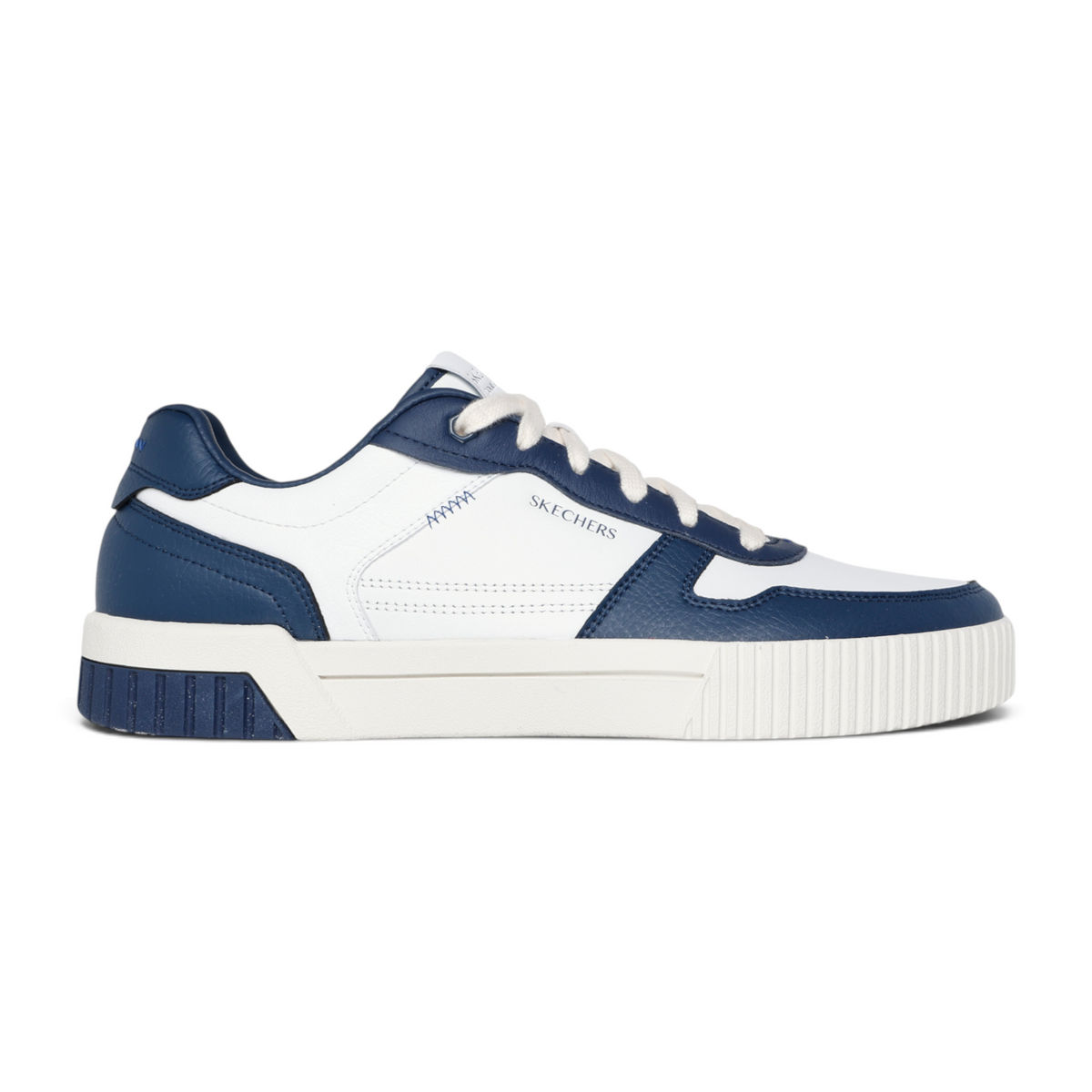 FRG Skechers Jade - Strane low-top court sneakers in white and navy blue duraleather with lace-up closure