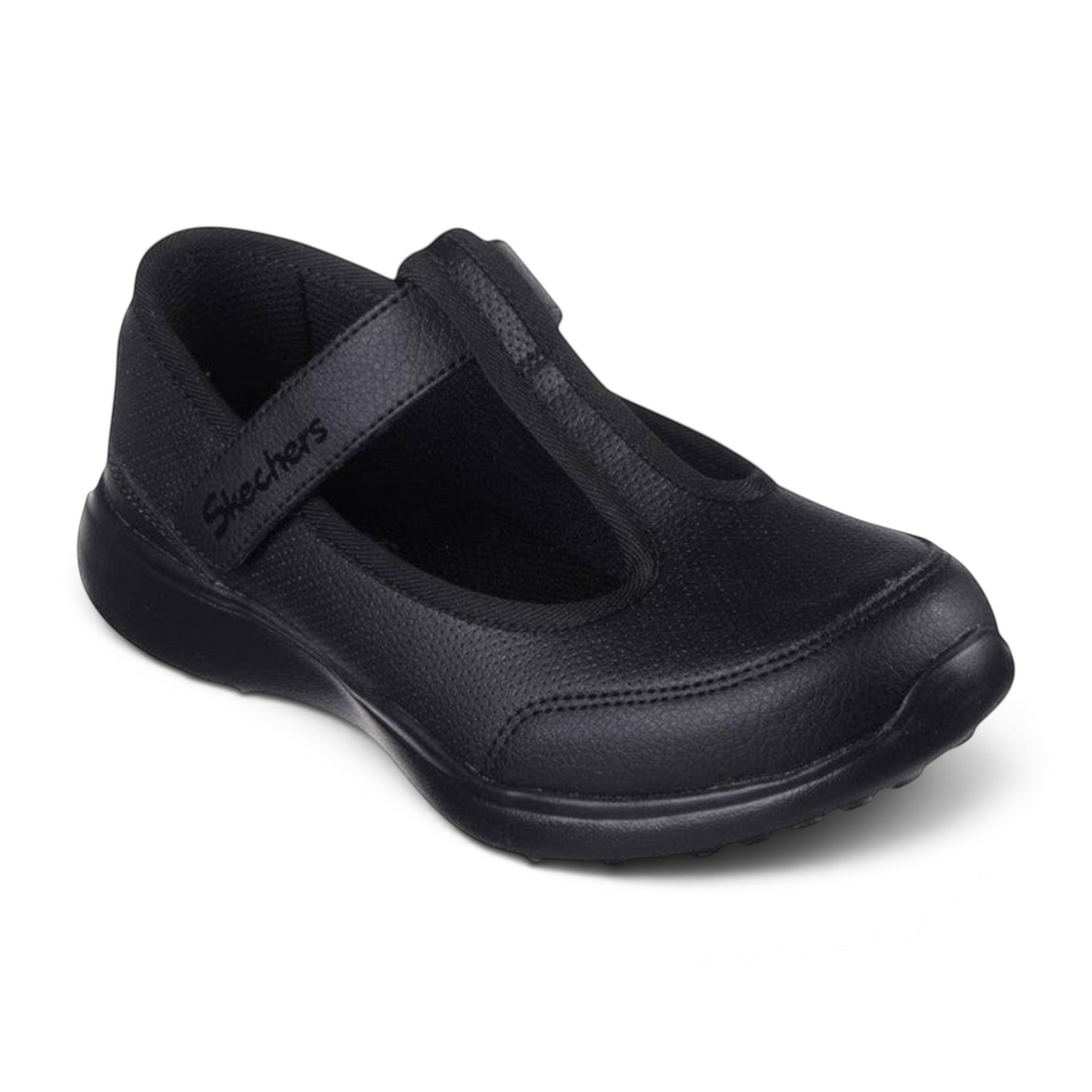 FRG Skechers Microstrides black kids mary jane school shoes with a T-bar strap and cushioned sole