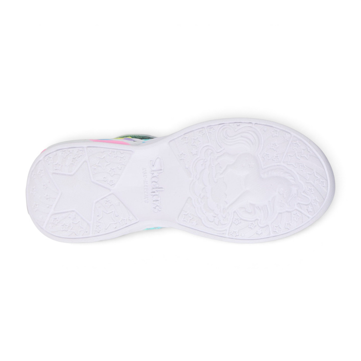 FRG Skechers Unicorn Dreams sneaker white rubber outsole with unicorn and star embossed tread pattern