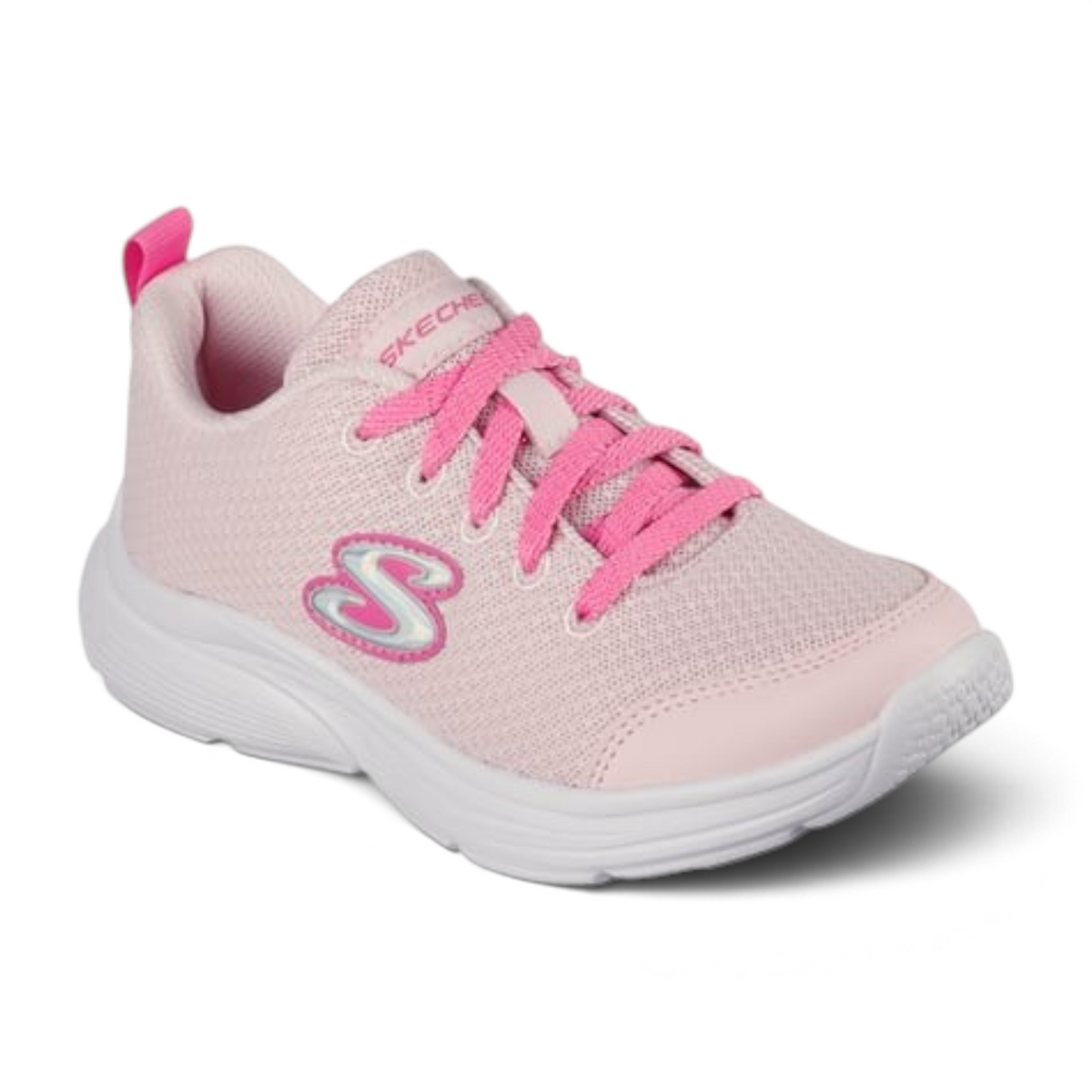 FRG WAVY LITES light pink mesh sneakers with bright pink laces and a white cushioned sole for kids