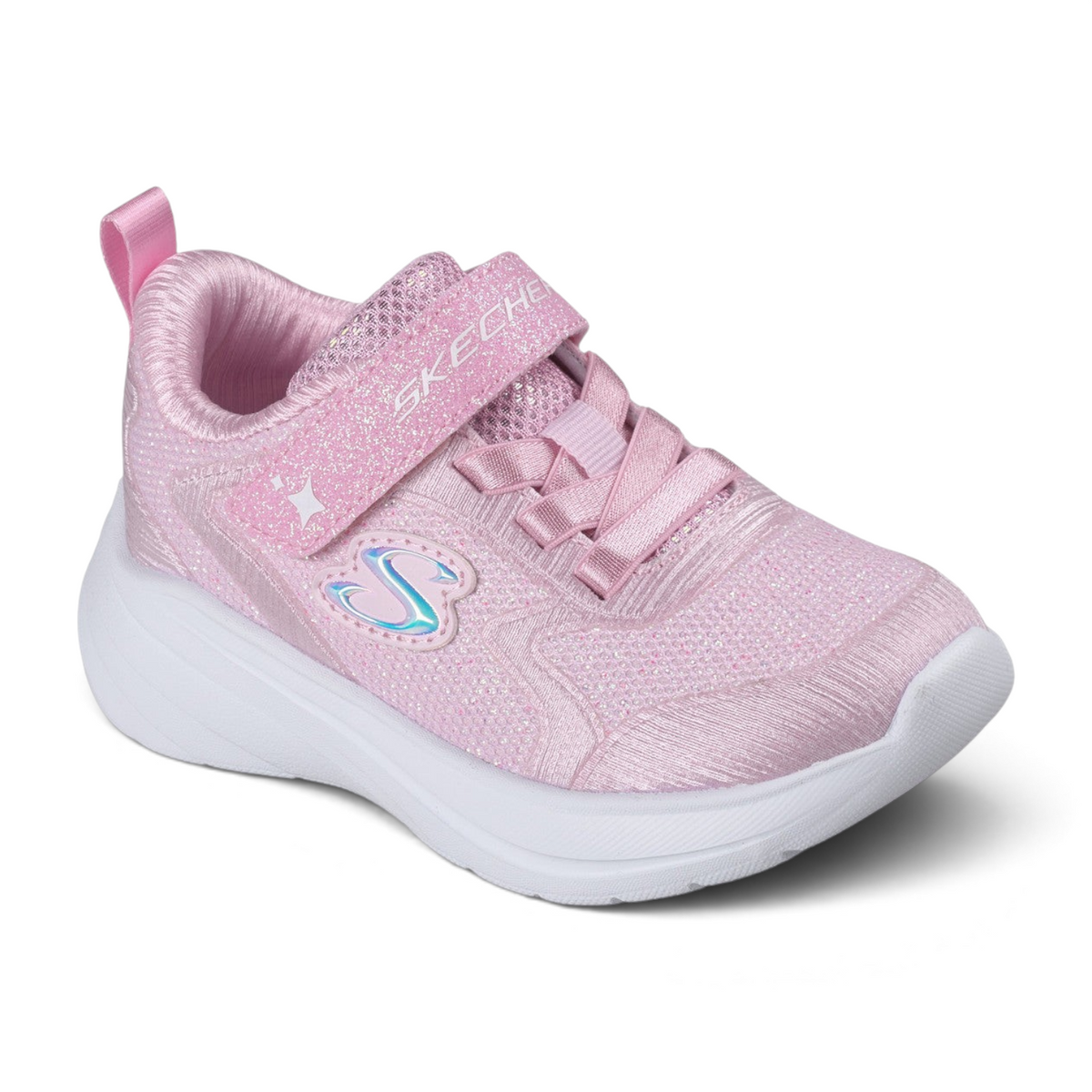 FRG Skechers Wave 92 light pink sporty slip-on sneaker with sparkle mesh upper and adaptive hook-and-loop closure