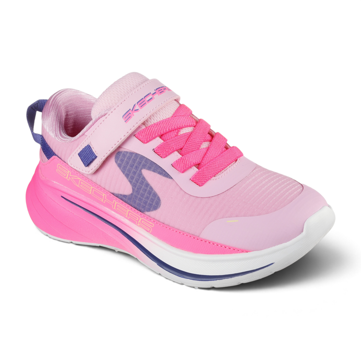 FRG SKECHERS Street Tres-Air Uno Vision-Airy sneaker in pink and purple with a hook-and-loop strap and cushioned sole.