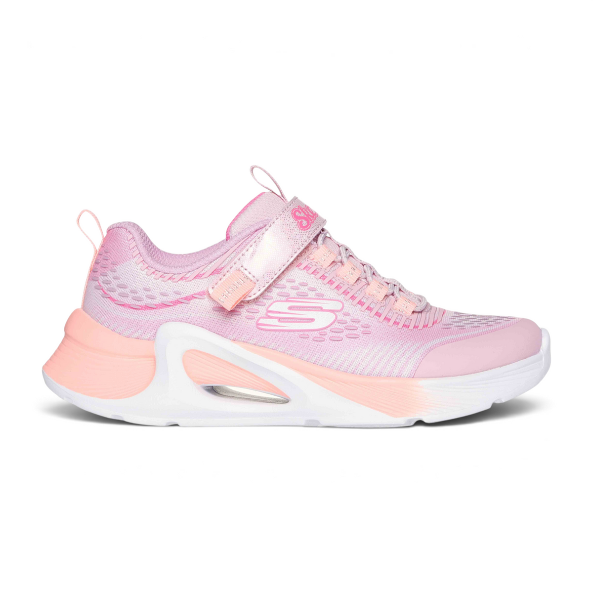 FRG TIDE TECH pink athletic sneaker with mesh upper, hook-and-loop strap, and cushioned white and peach midsole