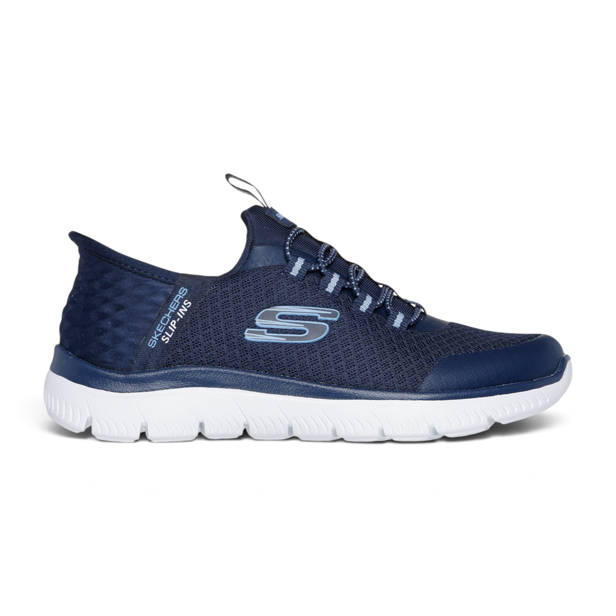 FRG SLIP-INS: SUMMITS navy blue mesh sneaker with white cushioned sole and slip-on design