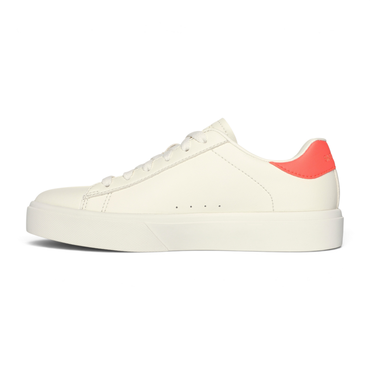 FRG EDEN LX white leather sneaker with a vibrant coral heel tab and thick rubber platform sole