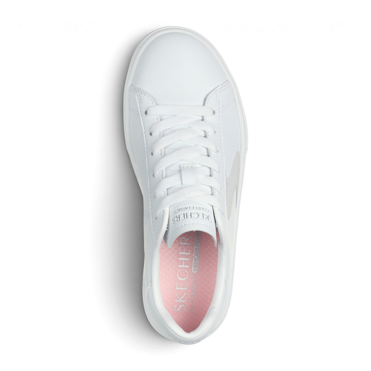 FRG EDEN LX white leather court sneaker with lace-up closure and pink cushioned insole, top-down view