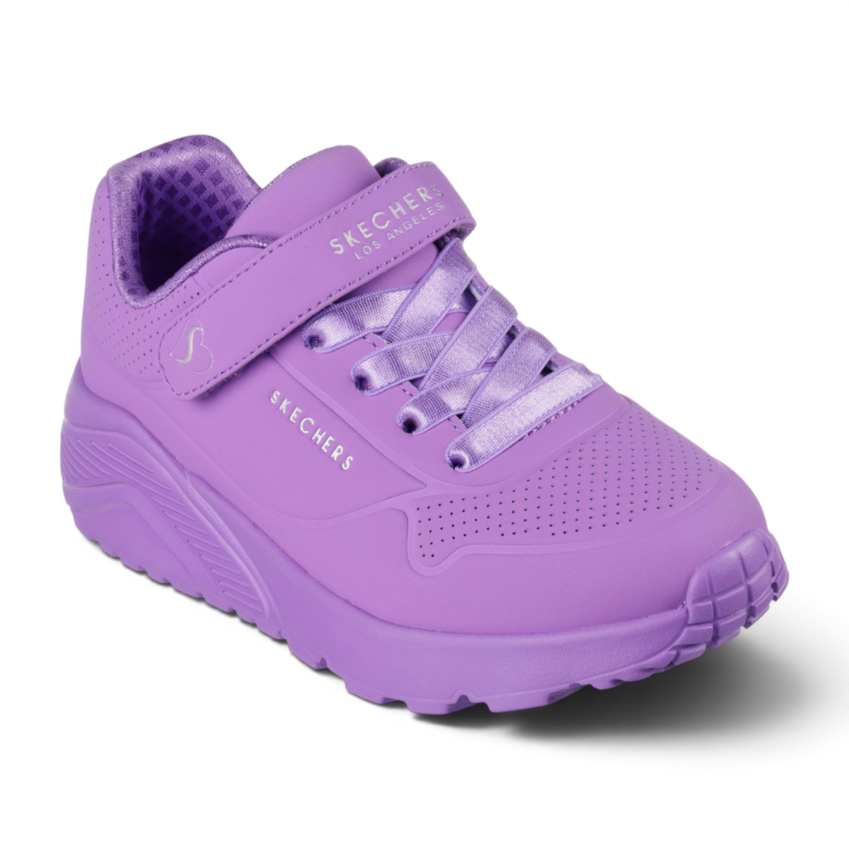 FRG UNO LITE purple sneaker with a hook-and-loop strap, satin laces, and a chunky cushioned sole.
