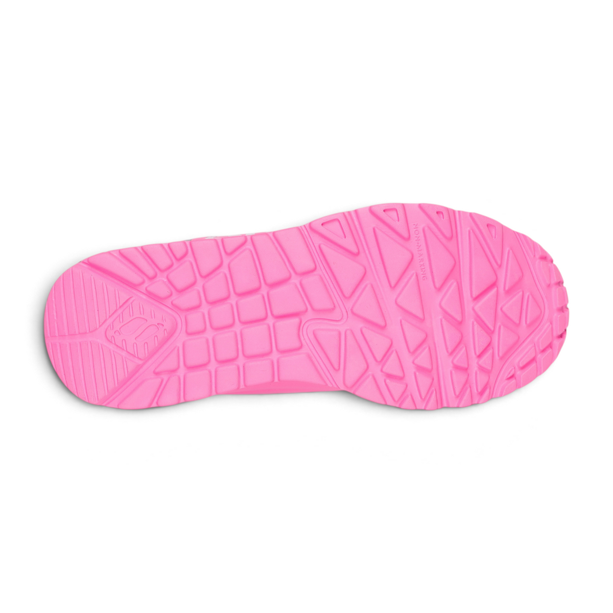 FRG SKECHERS Street Tres-Air Uno Vision-Airy sneaker showing the bright pink non-marking rubber outsole tread pattern