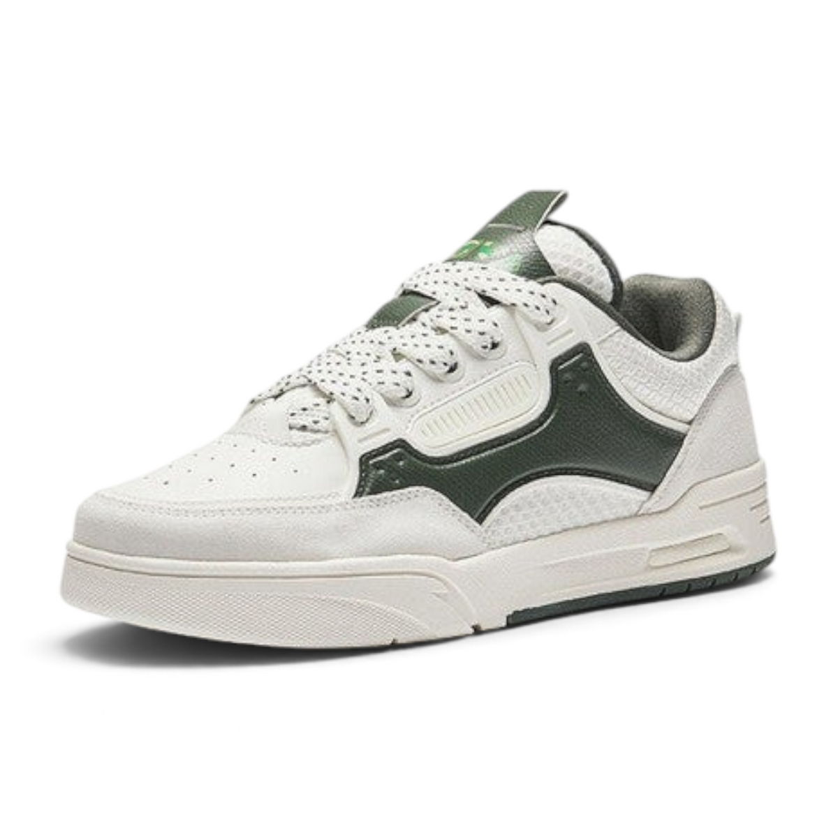 FRG ANTA X-GAME AOJIE skate sneakers in beige and green featuring suede, mesh, and PU panels with a rubber outsole.
