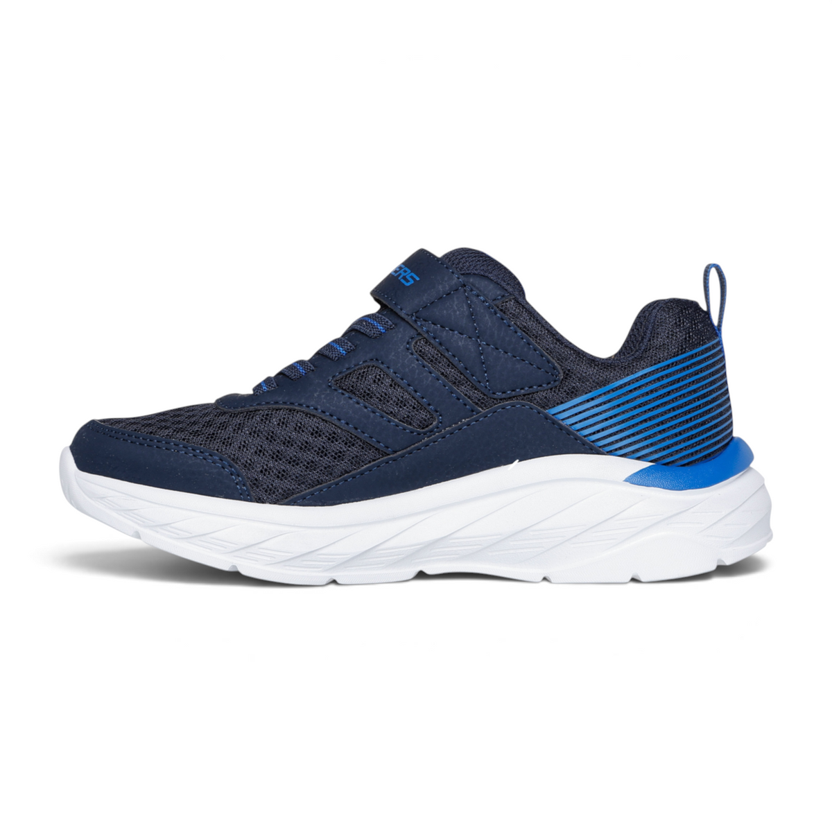 FRG BOUNDLESS navy blue athletic sneaker with mesh upper, hook-and-loop strap, and thick white cushioned sole
