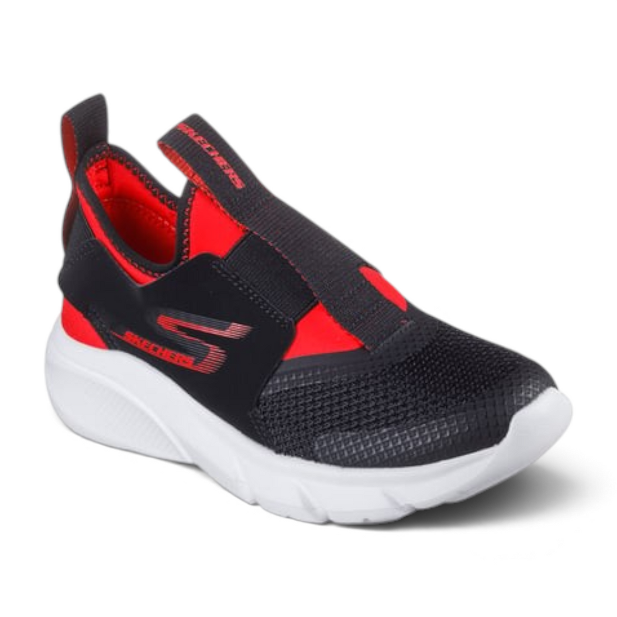 FRG Skechers SKECH FASTER RECZO slip-on sneaker in black and red with a white cushioned sole