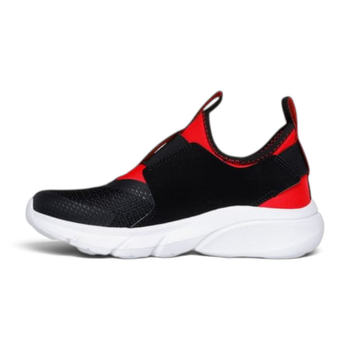 FRG SKECH FASTER - RECZO slip-on sneaker in black and red with a white cushioned sole and pull tabs