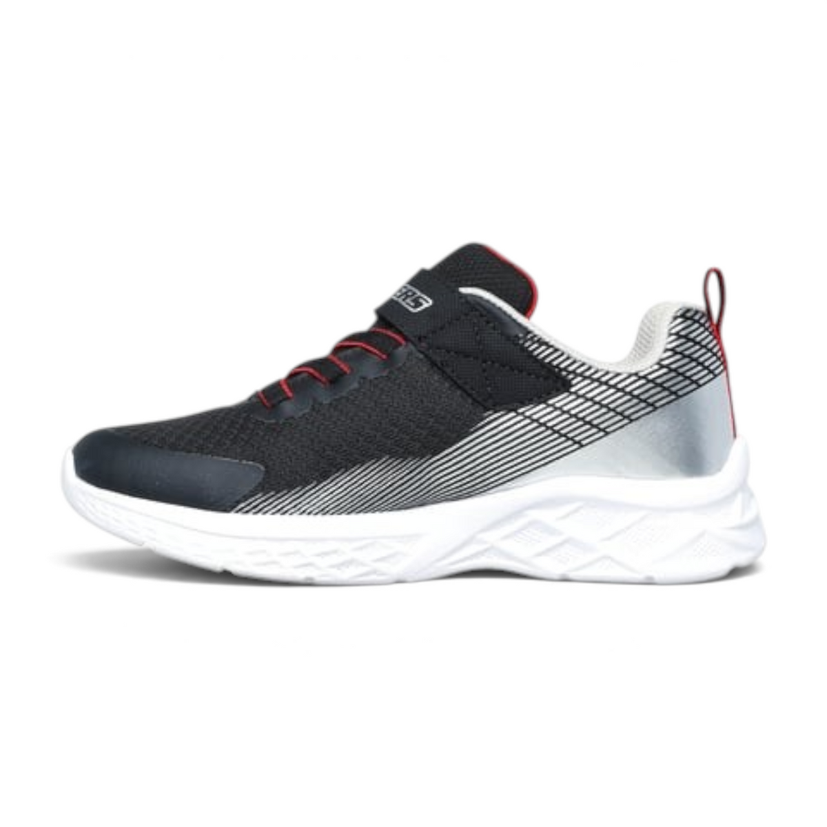 FRG MICROSPEC II ZOVRIX lightweight black and silver athletic sneakers with red accents and a hook-and-loop strap