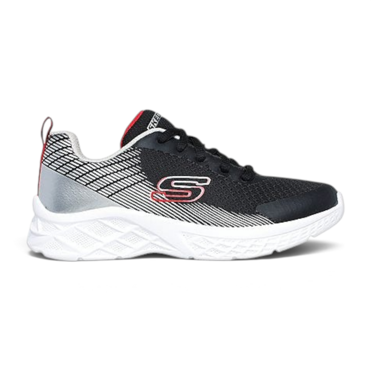 FRG Microspec II Vovrix lightweight black and white sneaker with red accents and a cushioned white sole