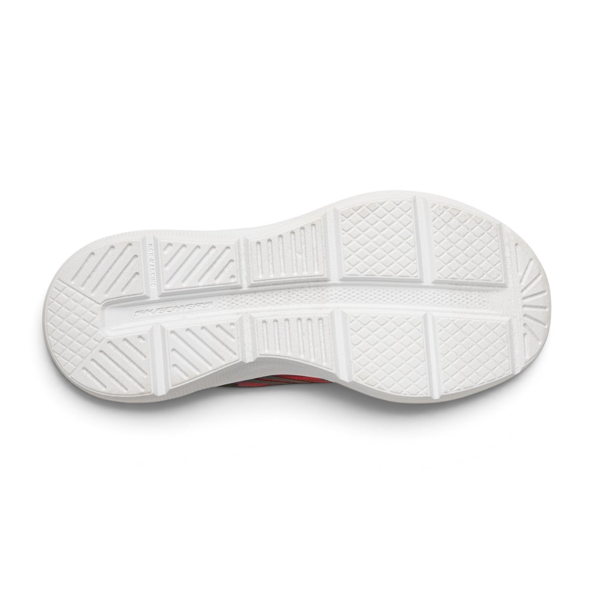 FRG Skechers Microspec Velocity kids sneaker showing the white non-marking cushioned outsole pattern
