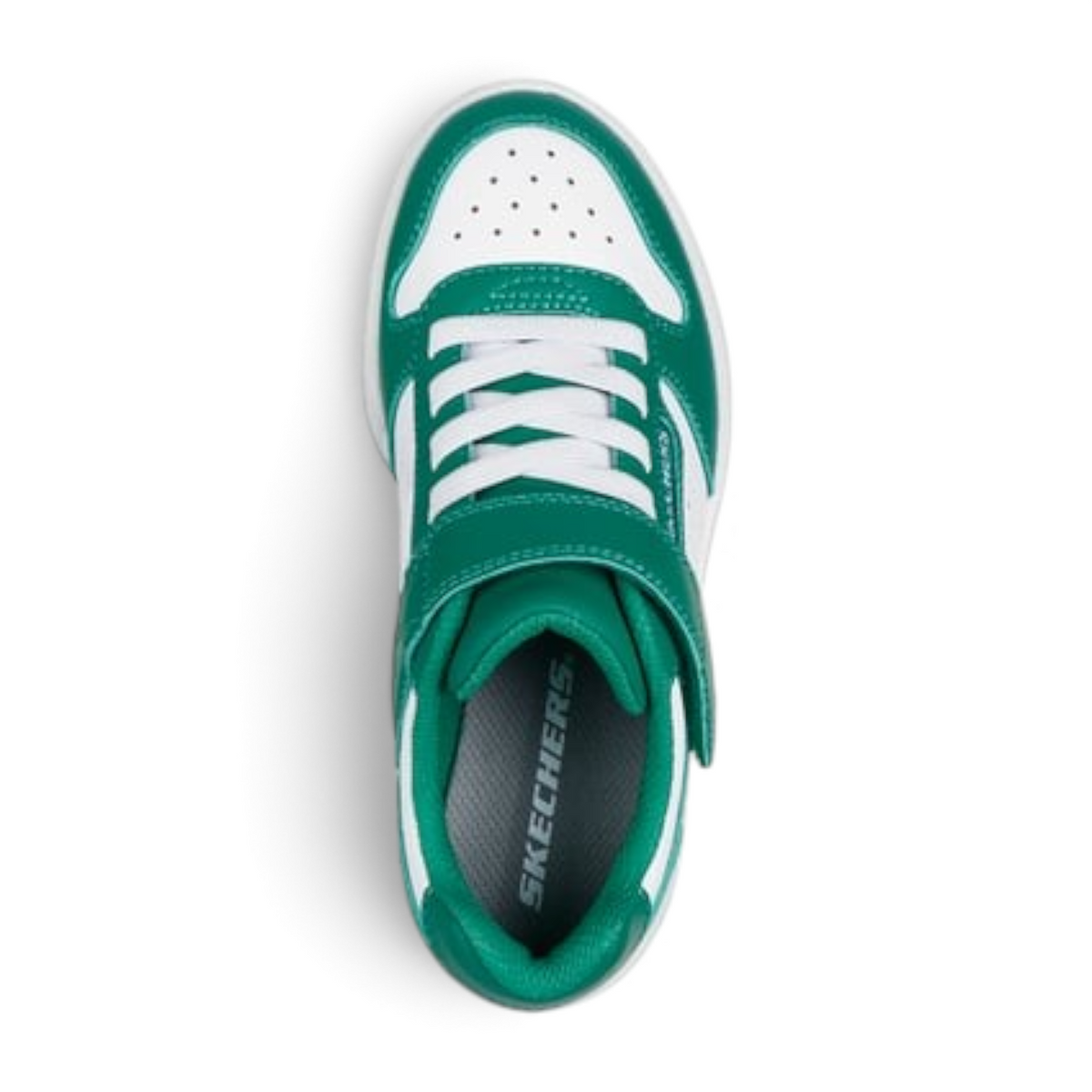 FRG QUICK STREET sneakers in green and white with a perforated toe box, lace-up front, and hook-and-loop strap.