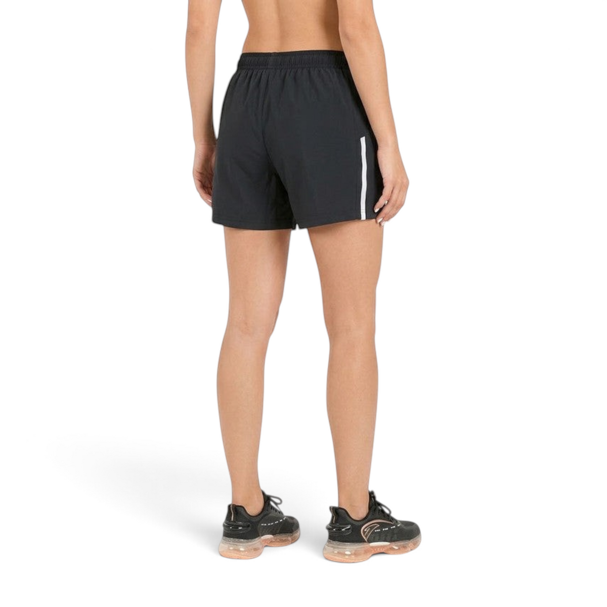 FRG ANTA little kids black knit shorts with side stripe detail, worn from the back view for active play.
