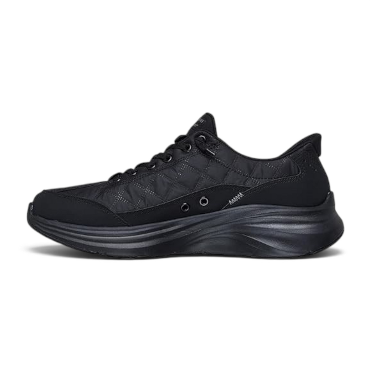 FRG Skechers Sports Cozy Fit slip-in sneakers in black with quilted upper and contoured foam sole, side view