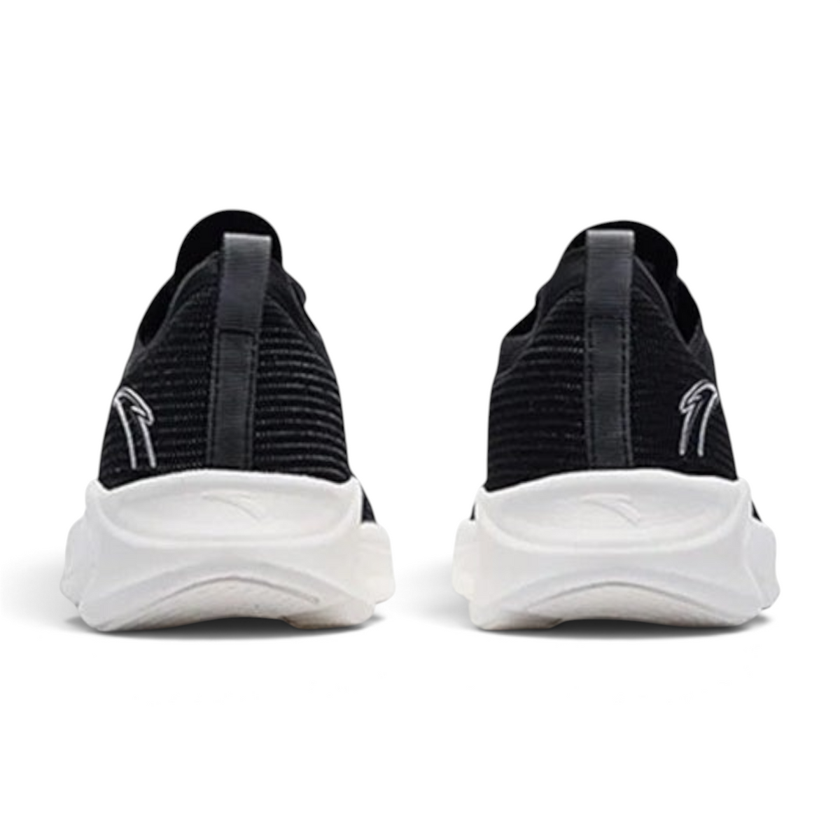 FRG ANTA A-FLASHLITE 3 running shoes in black with white cushioned midsoles, rear view showing breathable mesh design