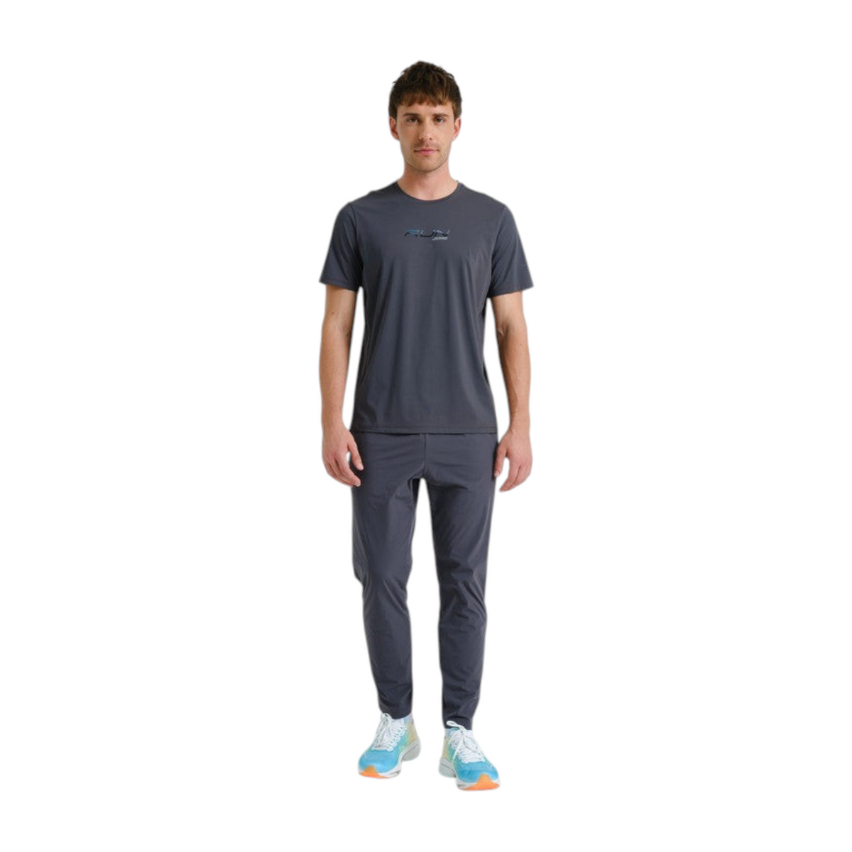 FRG ANTA grey short sleeve running t-shirt with moisture-wicking fabric worn by a male model