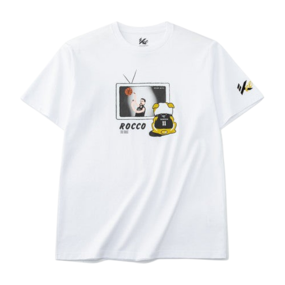 FRG ANTA KTEE pure white cotton crew neck t-shirt with basketball-themed graphic print on the chest
