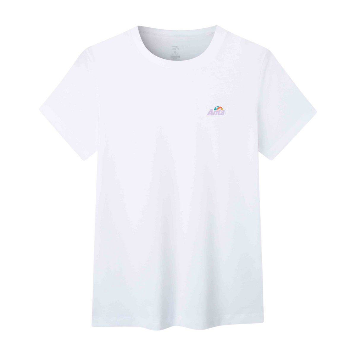 FRG white short sleeve t-shirt with a small colorful rainbow logo on the chest