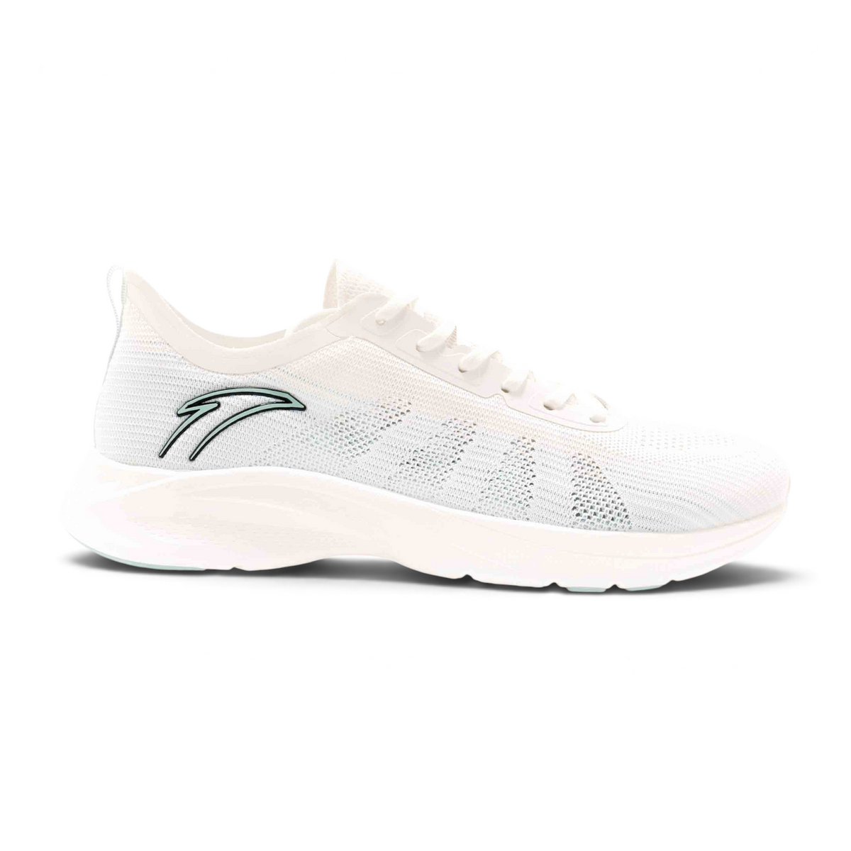 FRG men's white lightweight mesh running shoes with a sleek athletic design and side logo detail