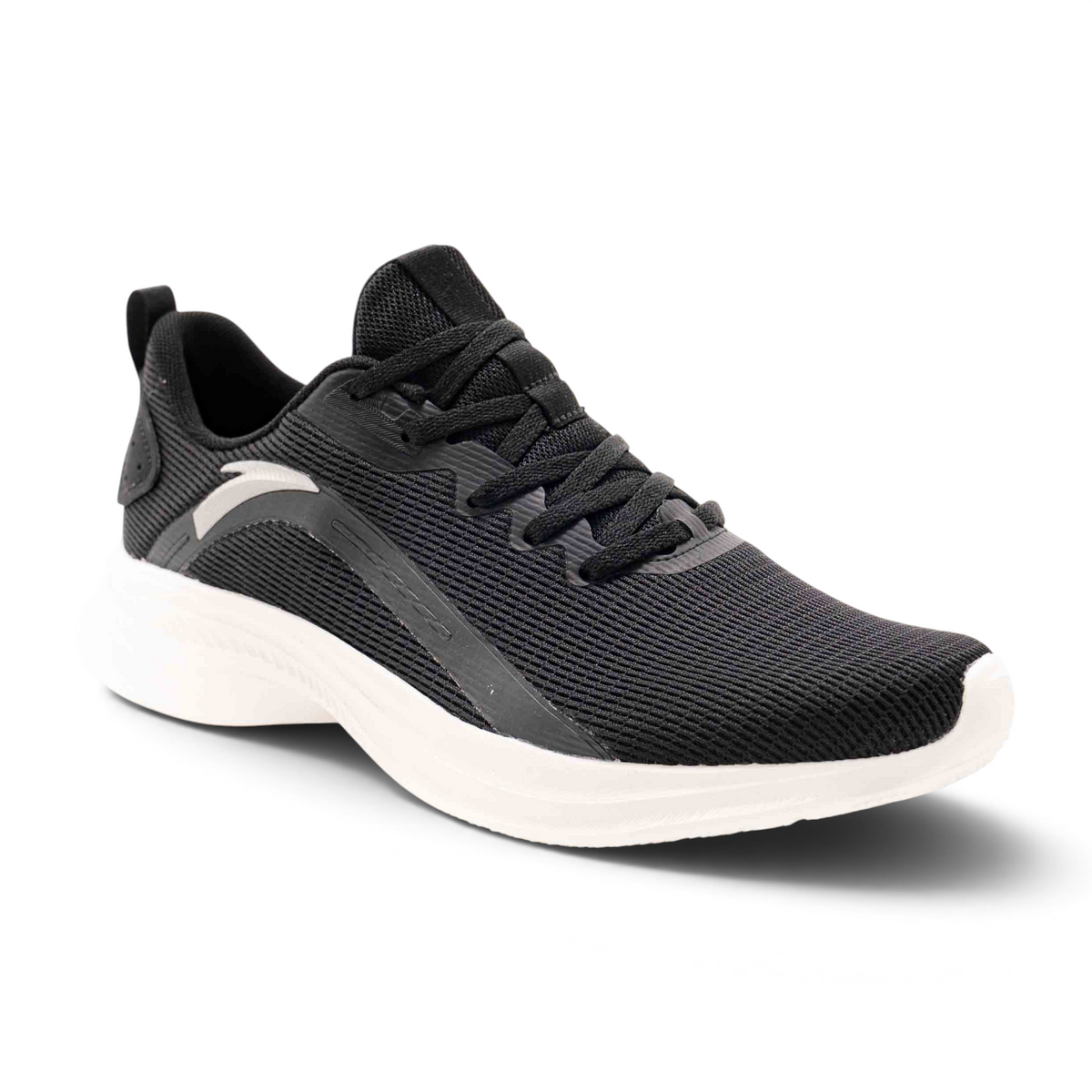 FRG men's black running shoes with breathable mesh upper and white cushioned sole for athletic performance
