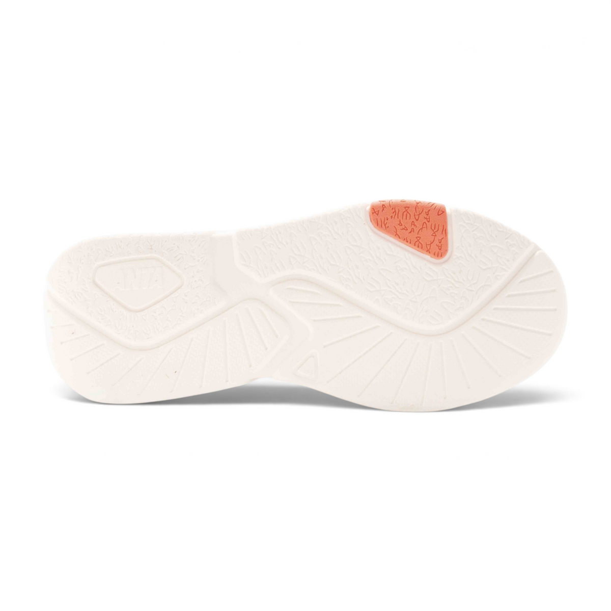 FRG X-GAME SHOES white lifestyle sneaker outsole with textured pattern and coral accent detail
