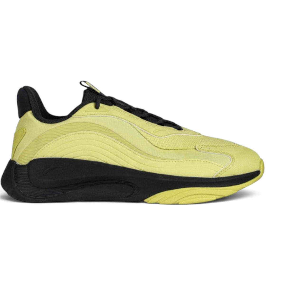 FRG casual shoes in bright yellow with a black chunky sole and wavy textured side panels