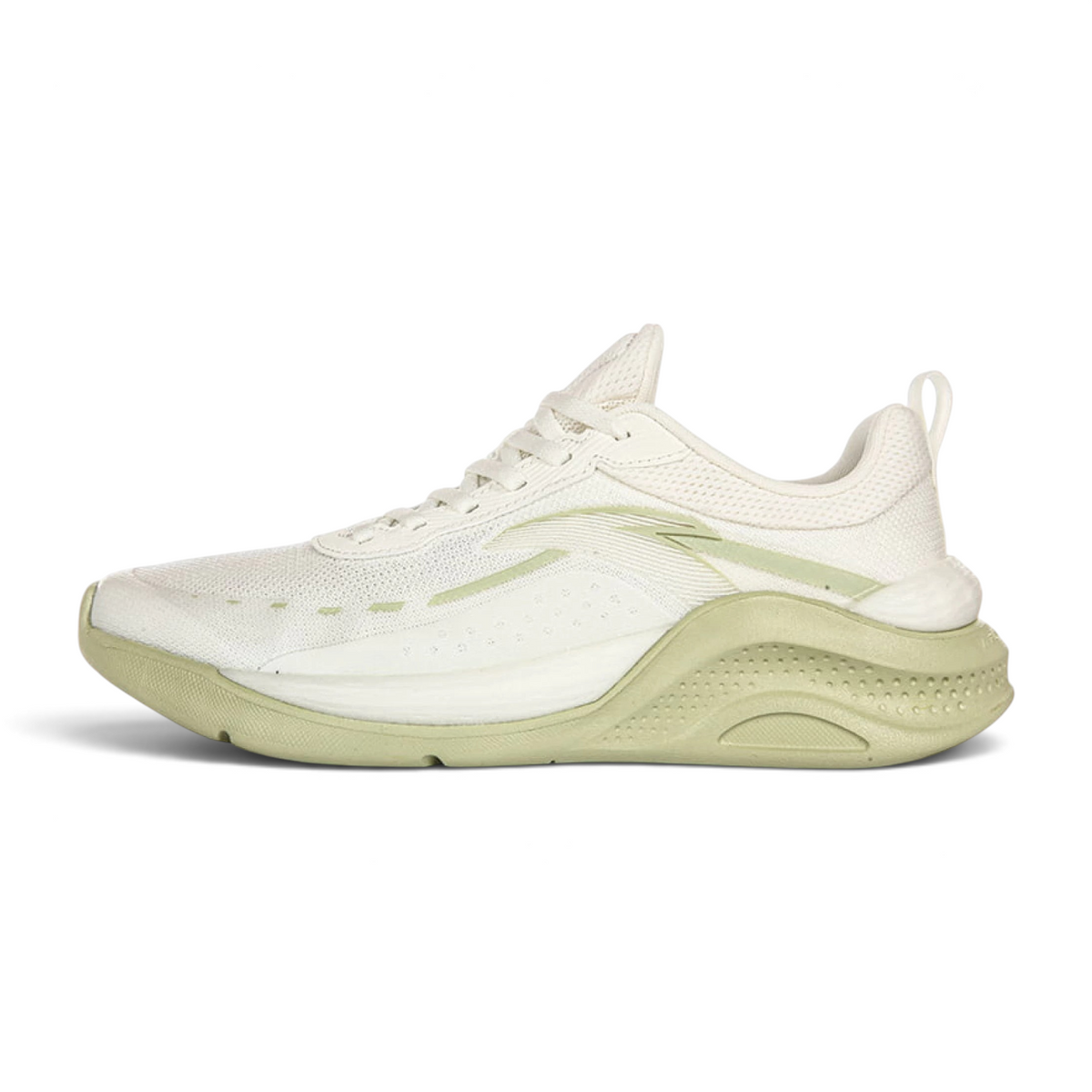 FRG cross-training shoes in white and light sage green with a breathable mesh upper and supportive foam sole