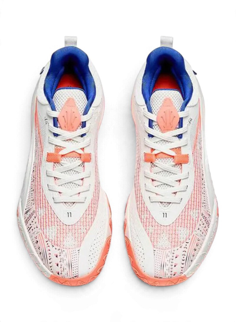 ANTA Men’s KAI Team 1 Basketball Shoes in White/Orange/Neon Blue – product view 2