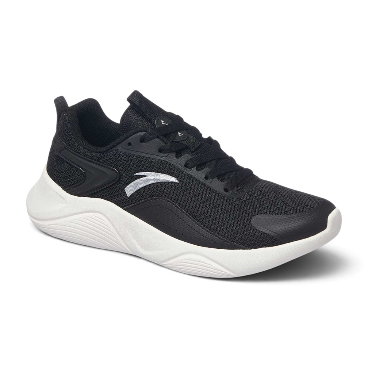 FRG women's lifestyle running shoes in black with a breathable mesh upper and a thick white cushioned sole