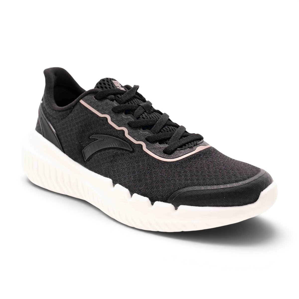 FRG women's black cross-training shoes with a white cushioned sole and breathable mesh upper
